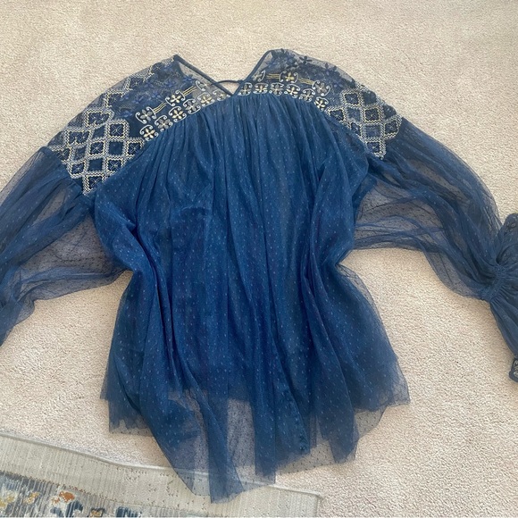Free People Sheer Top Navy Blue - Picture 7 of 8